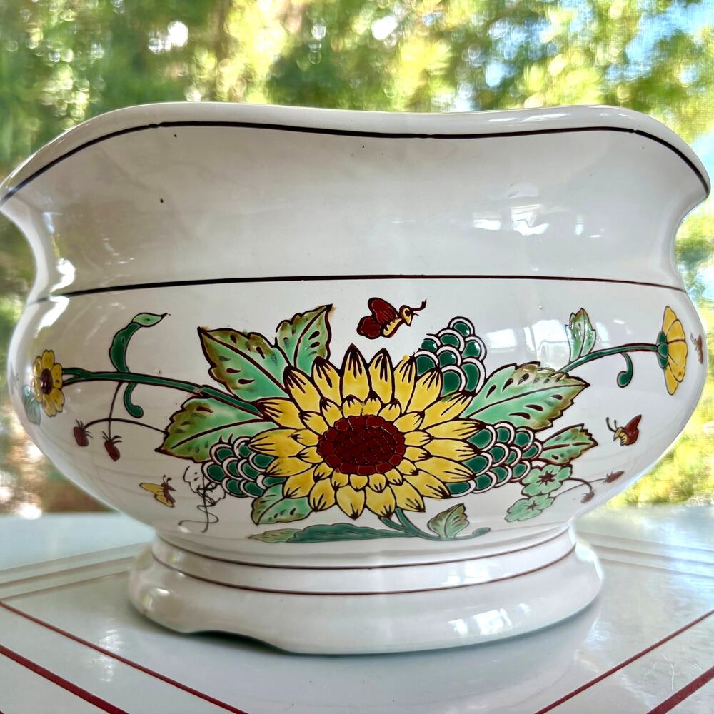 Vintage Element Imports Sunflower Planter White Pedestal Cachepot